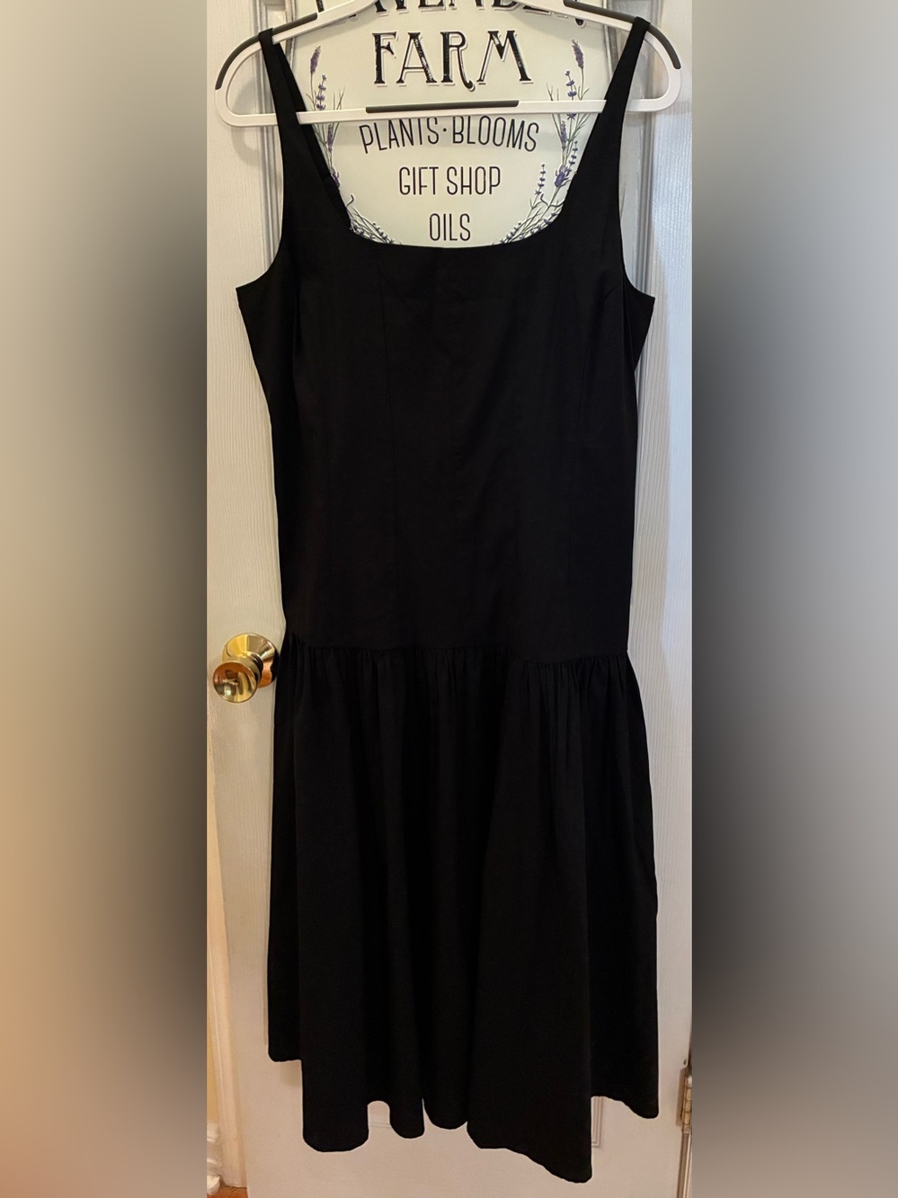 Express Black Square Neck Drop Waist Fit-and-Flare Midi Dress - Picture 4 of 15